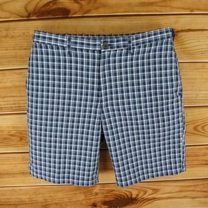 Cool 18 Pro Shorts Mens Sz 38 Blue Plaid 100% Polyester Chino Pockets Flat Front